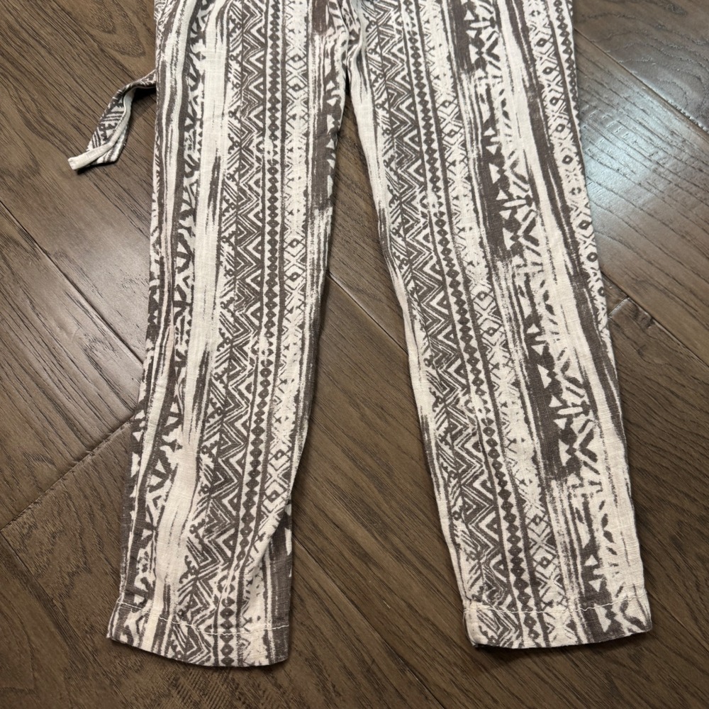 Cali 1850 Paperbag Waist Pants XS Linen Viscose Geometric Print - Picture 9 of 10